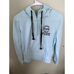 Victoria's Secret Pink Hoodie Sweatshirt 1/4 Zip Aqua Pullover Size Small